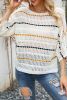 White Stripe Boat Neck Hollow Knit Top