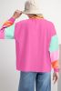 Rose Red Color Block Sleeve Loose Fit Top