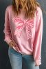 Pink Leopard Bowknot Graphic Round Neck Sweatshirt