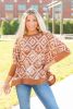 Geometric Print Ribbed Contrast Long Sleeve Top