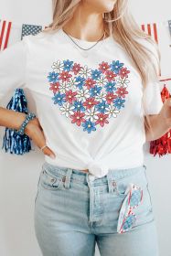 White Daisy Heart Shape Graphic Crew Neck T Shirt (size: (US 18-20)2XL)