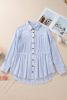 Sky Blue Striped Pleated Long Sleeve Peplum Shirt