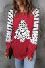 Red Leopard Christmas Tree Striped Graphic Top