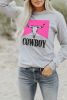 Gray Cowboy Steer Skull Print Western Grey Graphic Top