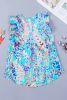 Light Blue Abstract Print Babydoll Boho Sleeveless Shirt with Ruffle