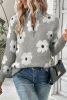 Gray Vintage 60s Floral Pattern Half Zip Collar Drop Shoulder Sweater