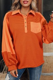 Orange Exposed Seam Puff Sleeve Henley Sweatshirt (size: (US 12-14)L)