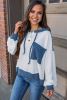 White Corded Patch Pocket Drawstring Henley Long Sleeve Top