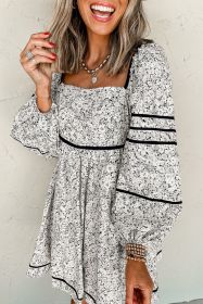 Gray Floral Print Open Back Balloon Sleeve Square Neck Mini Dress (size: (US 12-14)L)