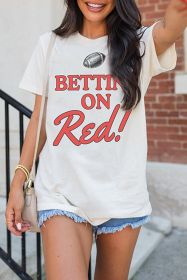 White Rugby Football BETTIN ON Blue Crewneck Graphic T Shirt (size: (US 20-22)2XL)