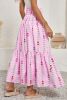 Pink Smocked Waist Tiered Maxi Skirt