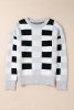 Black Checkered Crew Neck Drop Shoulder Knit Sweater