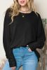 Black Basic Solid Color Casual Seam Long Sleeve Top