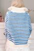 Sky Blue Stripe Zip up Collar Drop Sleeve Sweater