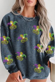 Blue Plus Mardi Gras Party Mask Sequin Patch Graphic Sweatshirt (size: (US 14-16)1X)