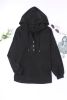 Black Button Front Pullover Hooded Sweatshirt