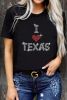Black Rhinestone I Love TEXAS Graphic T Shirt