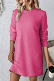 Rose Red Plain Textured Long Sleeve Shift Short Dress (size: (US 12-14)L)