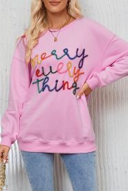 Pink Merry Every Thing Glitter Letter Christmas Sweatshirt (size: (US 12-14)L)