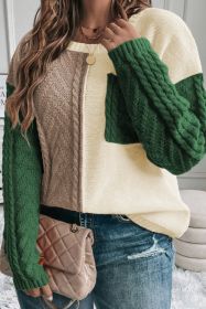 Mist Green Colorblock Plus Size Drop Shoulder Sweater (size: (US 14W-16W)1X)
