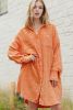 Orange Crinkled Pockets Button Up Shirt Dress