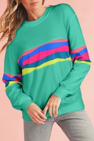 Green Colorful Striped Round Neck Long Sleeve Top (size: (US 20-22)2XL)