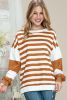 Brown Striped Colorblock Casual Drop Shoulder Sweatshirt