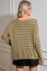 Khaki Casual Stripe Round Neck Drop Shoulder Sweater