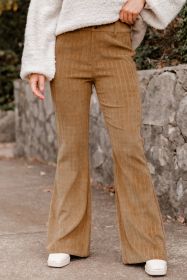 Grapefruit Orange Checkered Corduroy Flare High Waist Pants (size: (US 12-14)L)
