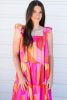 Multicolour Boho Geometric Ruffle Strap Tiered Midi Dress