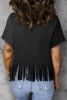 Black Cosmic Cowgirl Disco Ball Graphic Tasseled V Neck T Shirt