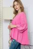 Pink Crinkled Lantern Sleeve Babydoll Blouse
