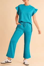 Skobeloff Textured Ruffle Top and Drawstring Pants Set (size: (US 12-14)L)