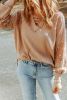 Apricot Lace and Waffle Knit Crisscross Straps V Neck Long Sleeve Top