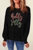 Black Christmas Sequined Holly Jolly Graphic Sweatshirt