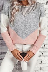 Pink Stripe Patchwork Clashing Colours Long Sleeve Sweater (size: (US 20-22)2XL)