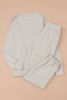 Beige Plain Long Sleeve Top & Drawstring Pants Two Piece Pants Set