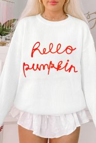 White Hello Pumpkin Graphic Sweater (size: (US 20-22)2XL)