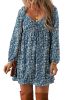 Blue Ditsy Floral Print Sweetheart Neck Smocked Back Mini Dress