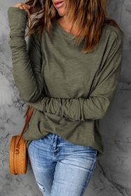 Green Plain Solid Casual Thumbhole Long Sleeve Top (size: (US 18-20)2XL)