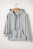 Light Grey Plain Fleece Lined Zip Up Drawstring Hoodie