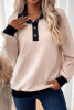 Oatmeal Checked Texture Patchwork Edge Button Collared Sweatshirt