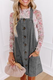 Medium Grey Wide Strap Button Front Pocketed Denim Short Dress (size: (US 12-14)L)