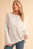 Beige Eyelet Batwing Sleeve Knit Sweater