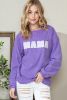 Purple MAMA Ribbed Crew Neck Pullover Sweatshirt