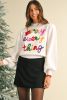White Colorful Tinsel Merry Every Thing Graphic Mock Neck Sweater