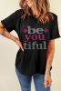 Black Rhinestone be you tiful Graphic Crewneck T Shirt