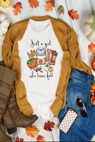 White Fall Vibe Graphic Print Crew Neck T Shirt (size: (US 18-20)2XL)