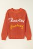 Gold Flame Thanksgiving Letter Graphic Crew Neck Sweater