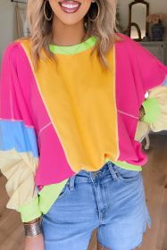 Grapefruit Orange Colorblock Patchwork Drop Shoulder Top (size: 1-2-2-2)
